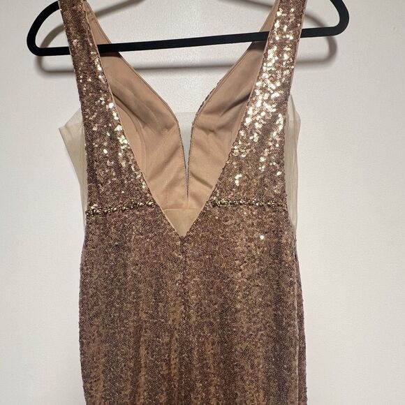Abby Paris by Lucci Lu Long Sexy Bronze Sequin/rhinestone Deep V Gown Dress Sz 4 - Picture 12 of 14